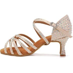 DKZSYIM Women Latin Dance Shoes Rhinestone Ballroom Salsa Performance Dancing Shoes,Model 404
