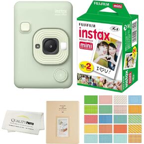 Fujifilm Instax Mini LiPlay Hybrid Instant Camera with 20 Instant Films and Photo Album. Plus Stickers. Bonus Quality Photo Microfiber Cloth (Misty White)