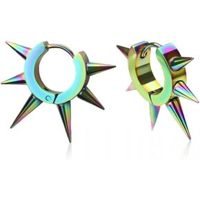 316L Stainless Steel Multi Spike Lined Huggie Hoop Earrings, Sold as a Pair