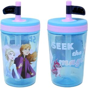 Zak Designs Kelso Toddler Cups For Travel or At Home, 15oz 2-Pack Durable Plastic Sippy Cups With Leak-Proof Design is Perfect For Kids (Disney, Frozen 2 - Elsa and Anna)