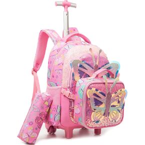 Meetbelify Rolling Backpack with Wheels for Boys Roller Backpacks with Lunch Box Pencil Case for Elementary Students Kids Football Luggage Travel Suitcase for Boys 6-8