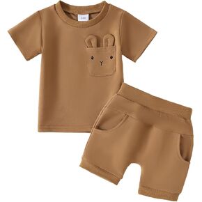 Noubeau Toddler Baby Boy Easter Watter Bunny Rabbit Skin Aye Pocket Thort Sleeve Thirt Top Shorts String Rity Summer Cloths