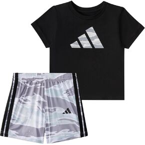 adidas baby-boys Short Sleeve Cotton Tee Shirt and Aop Camo Short Set
