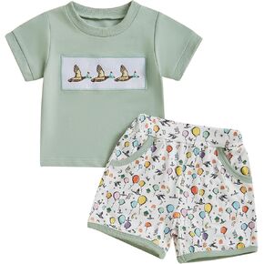 Kayotuas Baby Boy Hunting Clothes Toddler Mallard Duck Outfit Embroidered Short Sleeve T-shirt Top and Shorts Summer Clothing