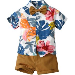 yolsun Baby Boy Shorts Sets Hawaiian Outfit, Boys Summer Hawaiian Short Sleeve Shirts and Shorts Suits