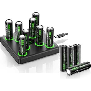 eBL recargeable بطاريات AA Lithium 12 مع شاحن ، 1.5 فولت 3500MWH بطاريات الليثيوم AA طويلة جدا لجاسد باب الكاميرا Blink