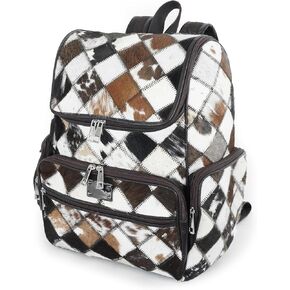 Cowhide Western Patch Leather Backpack | Cow Print Large Travel Black Diaper Bag Gift For Mom
