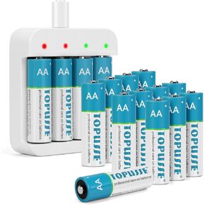 12 Pack 1.5V Rechargeable Lithium Batteries AA for Blink Camera, Long-Lasting Double A Size Battery 2800mWh with 2H Fast Charger (Independent Slot)