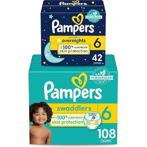 Pampers Disposable Diapers Size 6, Swaddlers 108 Count + Overnight (42 Count)