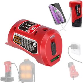 M-12 USB Power Source Adapter for Milwaukee 12V Battery Fast Charger Replacement for Heated Jacket (No Battery)