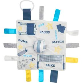 Baby Jack & Co 10x10 Volleyball Sports Lovey Sensory Plush Blanket - Tag Toys for Babies - Baby Stroller Toys - Learn Shapes, Letters & Colors - Perfect Baby Toy & Baby Sports Gift w/Stroller Clip