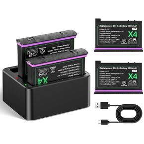 2 Pack 2500mAh Batteries Compatible with Insta360 X4 Rechargeable Battery Fast Charger Hub for Insta 360 X4 Accessories with Misro Memory Card Slots