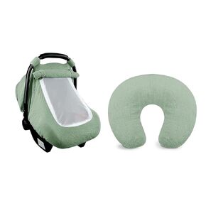 Hooyax Muslin Baby Summer Bundle - 2 Pack Breathable Car Seat Cover & Nursing Pillow Slipcover, Breathable and Lightweight for Strollers & Breastfeeding, Sage Green