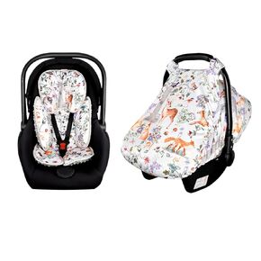 Infant Car Seat Insert & Summer Car Seat Covers for Newborn Boys Girls, Baby Car Seat Head Support Infant Carseat Canopy, Woodland Animals