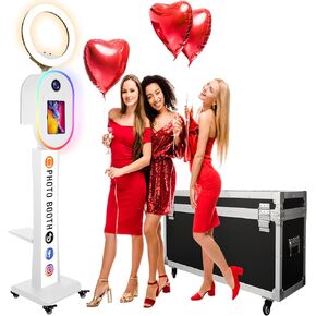 Photo Booth for iPad 10.2" 10.9" 11" 12.9" and for Camera Dualuse Selfie Station Shell Stand Customized Logo Photobooth Machine with RGB Ring Light and Honeycomb Box for Rental Events Wedding