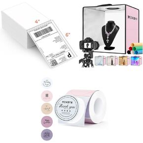 Light Box Photography+Thermal Direct Shipping Label (Pack of 500 4x6 Fan-Fold Labels)+2 Inch Round Thermal Labels