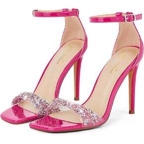 GENSHUO High Heeled Sandals for Women One Strap Heels with Square Open Toe 4 Inch Stiletto Ankle Strap Shoes Elegant Sexy Dress Wedding Party