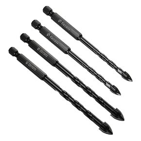 Masonry Drill Bit, 6/8mm Cutting Dia 100/118mm Length 1/4" Hex Shank Carbide Cross Tip Concrete Drill Bit Set Black - (Applications: for Wood Glass Brick Cement), 4-Pieces