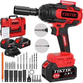 TIKTIK 850Nm Cordless Impact Wrench,1/2" Cordless Impact Gun w/ 2x 4.0Ah Battery,3300RPM Brushless Impact Wrench,640Ft-lbs High Torque Electric Impact Driver Set for Car/DIY Furniture/Lawn Mower