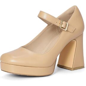 IDIFU IN4 Platform Mary Jane Shoes Women's Pumps High Chunky Square Closed Toe Heels Block Ankle Strap Work Wedding Prom Comfortable Dress Shoe Dressy Cute Trendy Vintage Heel Pump Shoes