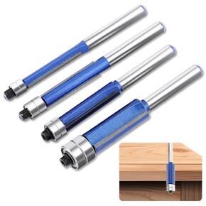 4Pcs Flush Trim Router Bit,1/4Inch Shank Flush Cut Router Bit,Double Bearing Woodworking Milling Cutter,Top Bearing Flush Trim Router Bit for Wood,Particle Board,Hardness Board ﻿