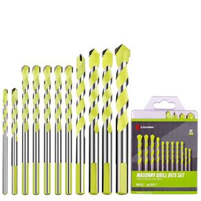 Positioning Type Masonry Drill Bit Set 11 Piece Chrome Plated with Industrial Strength Carbide Tips for Tile/Cinderblock/Cement/Brick/Concrete/Plastic/Wood by CSOOM