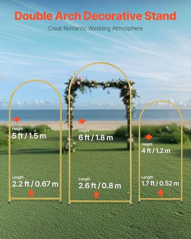VEVOR Arch Backdrop Stand, 7.2FT & 6FT, Set of 2 Balloon Metal Arch Stand for Ceremony, Gold Wedding Arch Backdrop Stand, Fit for Birthday Party, Baby Shower, Graduations, Holiday in Saudi Arabia