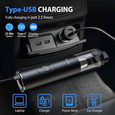 Handheld Vacuum Cordless - Car Vacuum with Brushless Motor 15000PA Suction, 1.2lbs Lightweight, 2H Type C Fast Charge, LED Light&Screen Display, Portable Mini Vacuum for Car Home Cleaning, H4 Olam in Saudi Arabia