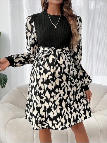 Makemechic النسائي طباعة الأمومة طباعة فانى فانوس فانوس فساتين الحمل مربوطة in Kuwait