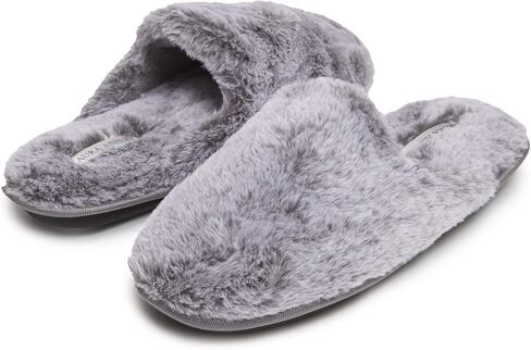 Laura Ashley Womens Soft Plush Memory Foam Scuff Slippers ، Whare Fuzzy Fluffy Bedroom Clipper ، Ladies Faux Fur Glip on House Shoes in Saudi Arabia