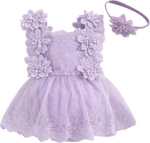 Baby Girl Clothes Sleeveless Lace Floral Romper Bodysuit Newborn Girl Flower Dress First Birthday Outfits in Saudi Arabia