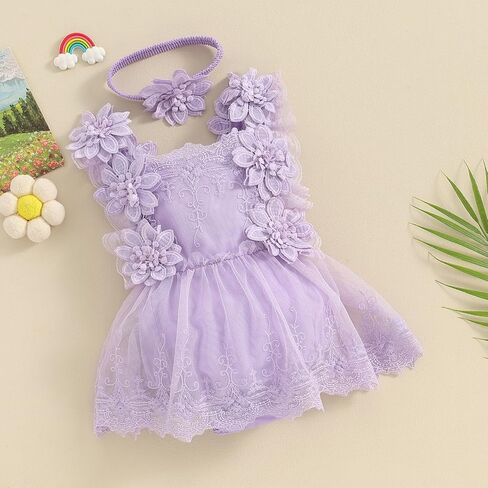 Baby Girl Clothes Sleeveless Lace Floral Romper Bodysuit Newborn Girl Flower Dress First Birthday Outfits in Saudi Arabia