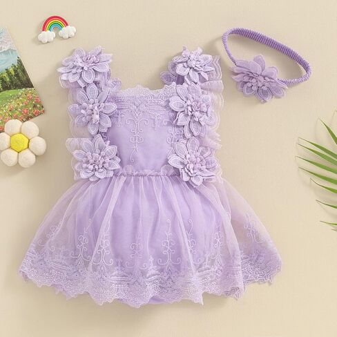 Baby Girl Clothes Sleeveless Lace Floral Romper Bodysuit Newborn Girl Flower Dress First Birthday Outfits in Saudi Arabia