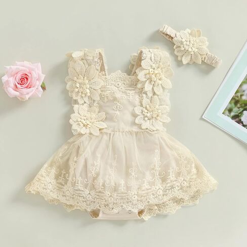Baby Girl Clothes Sleeveless Lace Floral Romper Bodysuit Newborn Girl Flower Dress First Birthday Outfits in Saudi Arabia
