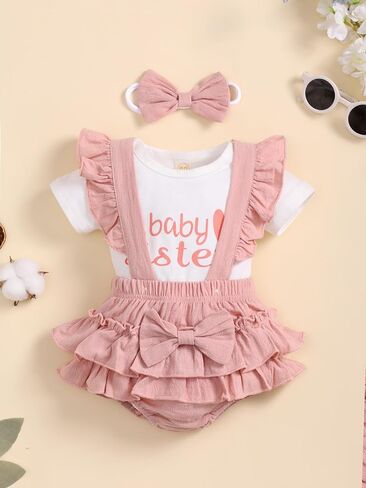 Newborn Infant Baby Girl Clothes Romper Shorts Set Suspender Summer Outfits Cute Baby Clothes Girl in Kuwait