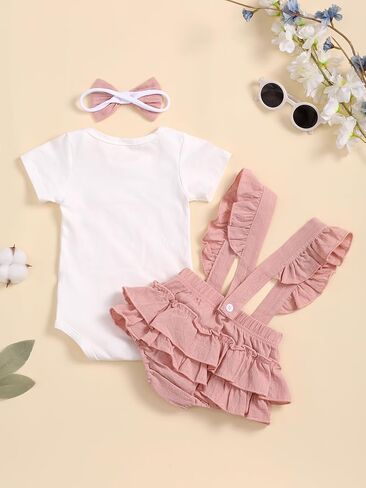 Newborn Infant Baby Girl Clothes Romper Shorts Set Suspender Summer Outfits Cute Baby Clothes Girl in Kuwait