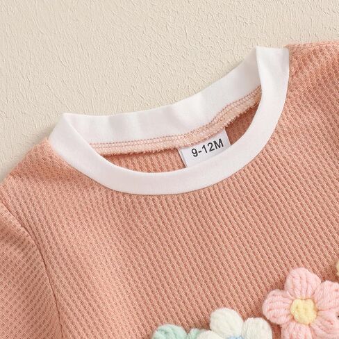 Baby Girl Clothes Waffled Flower Outfits Short Sleeve Round Neck Tops Rib Knit Shorts Toddler Girl Summer Clothes in Kuwait