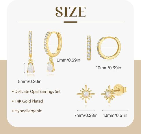 Opal Earrings for Women, Gold Opal Stud Hoop Earrings Set, Dainty Opal Earrings Jewelry, Hoop Earring Stacks for Women Trendy in Saudi Arabia