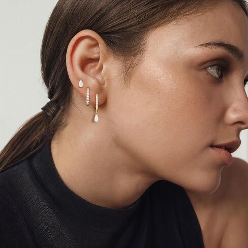 Opal Earrings for Women, Gold Opal Stud Hoop Earrings Set, Dainty Opal Earrings Jewelry, Hoop Earring Stacks for Women Trendy in Saudi Arabia