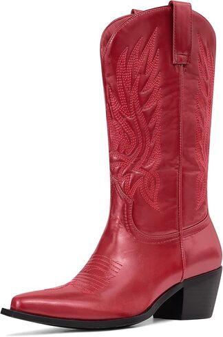 MUCCCUTE Cowboy Boots for Women – Mid Calf Cowgirl Boots Embroidered Chunky Heels Pointed Toe Pull On, Perfect for Partys, Country Music Festivals, Concerts, and More in Kuwait