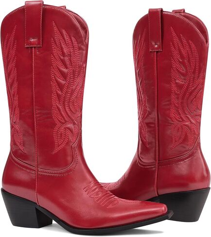 MUCCCUTE Cowboy Boots for Women – Mid Calf Cowgirl Boots Embroidered Chunky Heels Pointed Toe Pull On, Perfect for Partys, Country Music Festivals, Concerts, and More in Kuwait