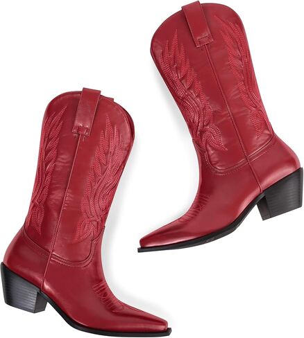 MUCCCUTE Cowboy Boots for Women – Mid Calf Cowgirl Boots Embroidered Chunky Heels Pointed Toe Pull On, Perfect for Partys, Country Music Festivals, Concerts, and More in Kuwait