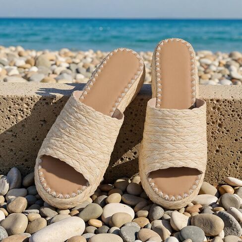 VOMIRA Platform Sandals Women Espadrille Wedge Sandals for Women Open Toe Slip On Flatform Rafiia Slide Sandals Summer Beach Sandals Bohemia Dressy Sandals in Kuwait