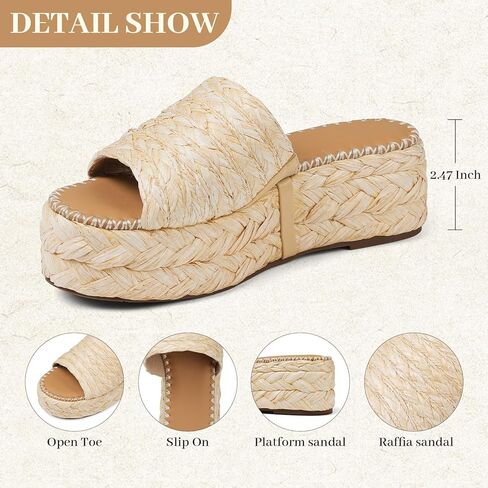 VOMIRA Platform Sandals Women Espadrille Wedge Sandals for Women Open Toe Slip On Flatform Rafiia Slide Sandals Summer Beach Sandals Bohemia Dressy Sandals in Kuwait