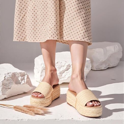 VOMIRA Platform Sandals Women Espadrille Wedge Sandals for Women Open Toe Slip On Flatform Rafiia Slide Sandals Summer Beach Sandals Bohemia Dressy Sandals in Kuwait