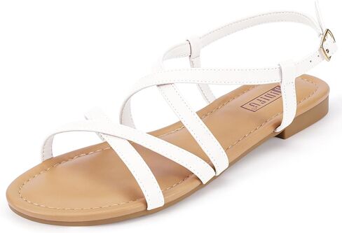 IDIFU Strappy Sandals for Women Open Toe Slingback Ankle Strap Flat Sandals Summer Beach Wedding Bridal Prom Party Work Office Dress Sandals Comfortable Trendy Casual Dressy Sandals in Saudi Arabia