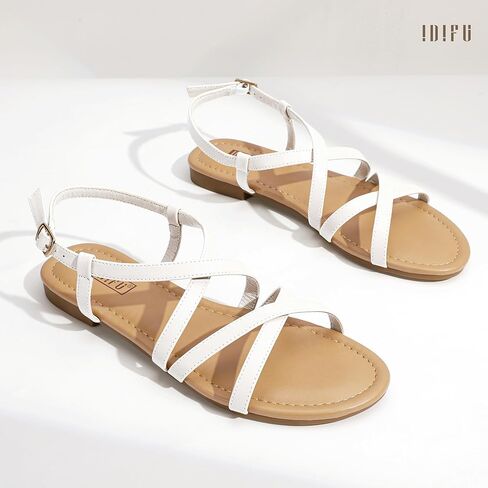 IDIFU Strappy Sandals for Women Open Toe Slingback Ankle Strap Flat Sandals Summer Beach Wedding Bridal Prom Party Work Office Dress Sandals Comfortable Trendy Casual Dressy Sandals in Saudi Arabia