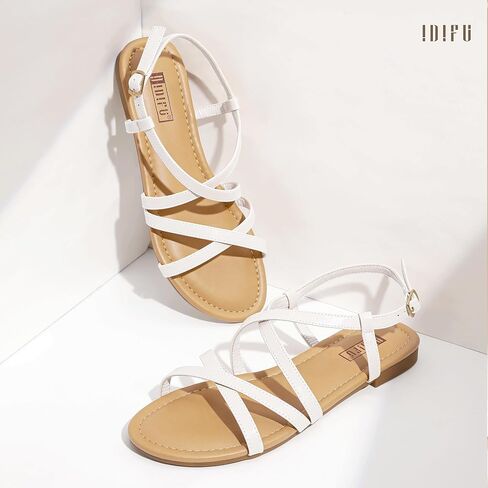 IDIFU Strappy Sandals for Women Open Toe Slingback Ankle Strap Flat Sandals Summer Beach Wedding Bridal Prom Party Work Office Dress Sandals Comfortable Trendy Casual Dressy Sandals in Saudi Arabia