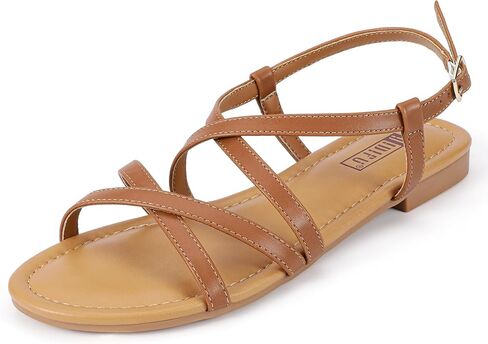 IDIFU Strappy Sandals for Women Open Toe Slingback Ankle Strap Flat Sandals Summer Beach Wedding Bridal Prom Party Work Office Dress Sandals Comfortable Trendy Casual Dressy Sandals in Saudi Arabia