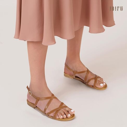 IDIFU Strappy Sandals for Women Open Toe Slingback Ankle Strap Flat Sandals Summer Beach Wedding Bridal Prom Party Work Office Dress Sandals Comfortable Trendy Casual Dressy Sandals in Saudi Arabia